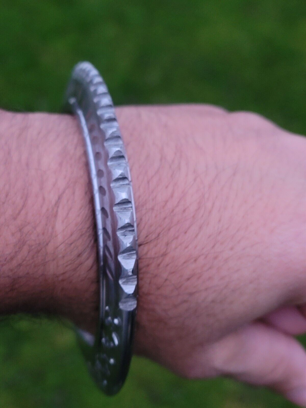 Sarbloh Toothing Edge Chakri Kara Floral Engraved Heavy Kada Sikh Khalsa Bangle Pure Iron OG4 New