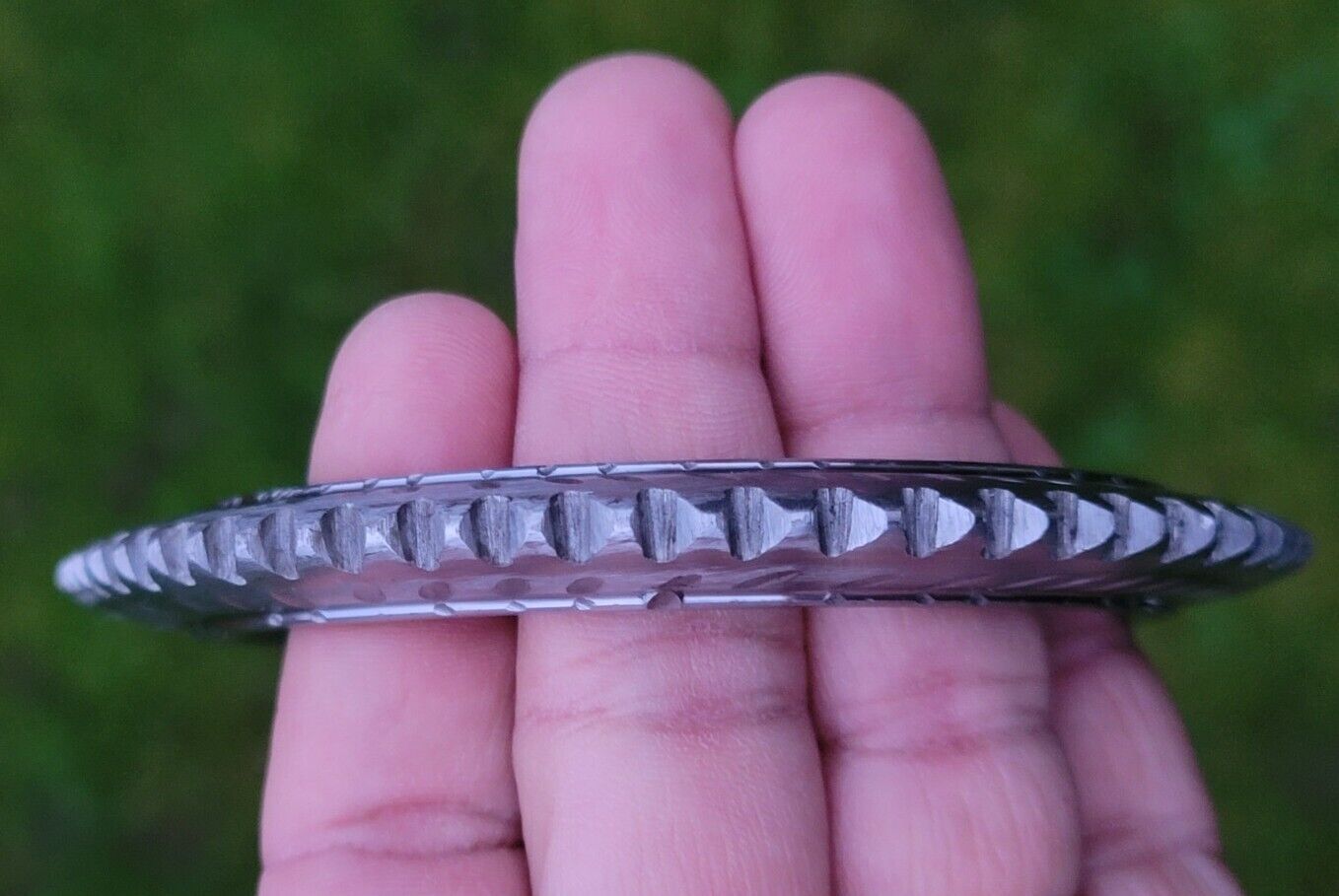 Sarbloh Toothing Edge Chakri Kara Floral Engraved Heavy Kada Sikh Khalsa Bangle Pure Iron OG4 New