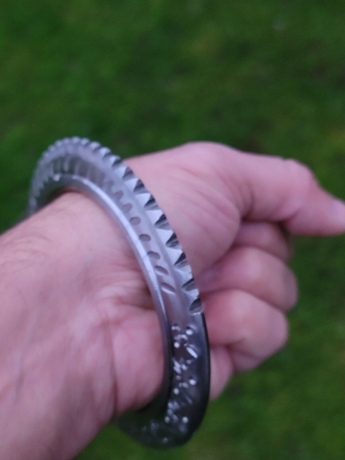 Sarbloh Toothing Edge Chakri Kara Floral Engraved Heavy Kada Sikh Khalsa Bangle Pure Iron OG4 New