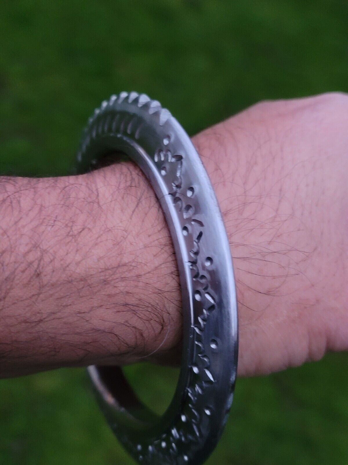 Sarbloh Toothing Edge Chakri Kara Floral Engraved Heavy Kada Sikh Khalsa Bangle Pure Iron OG4 New