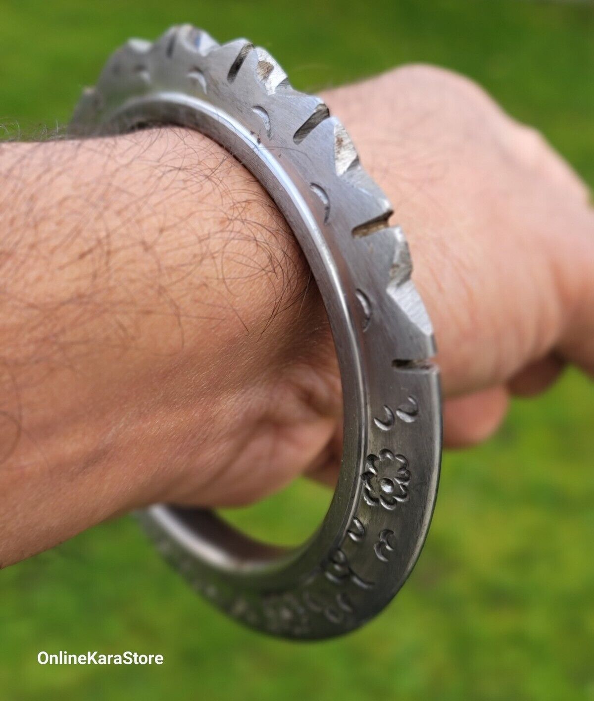 Sikh Sarbloh Kara Pure Iron Cut Floral Chakri Kada Khalsa Warrior Bangle OG7R