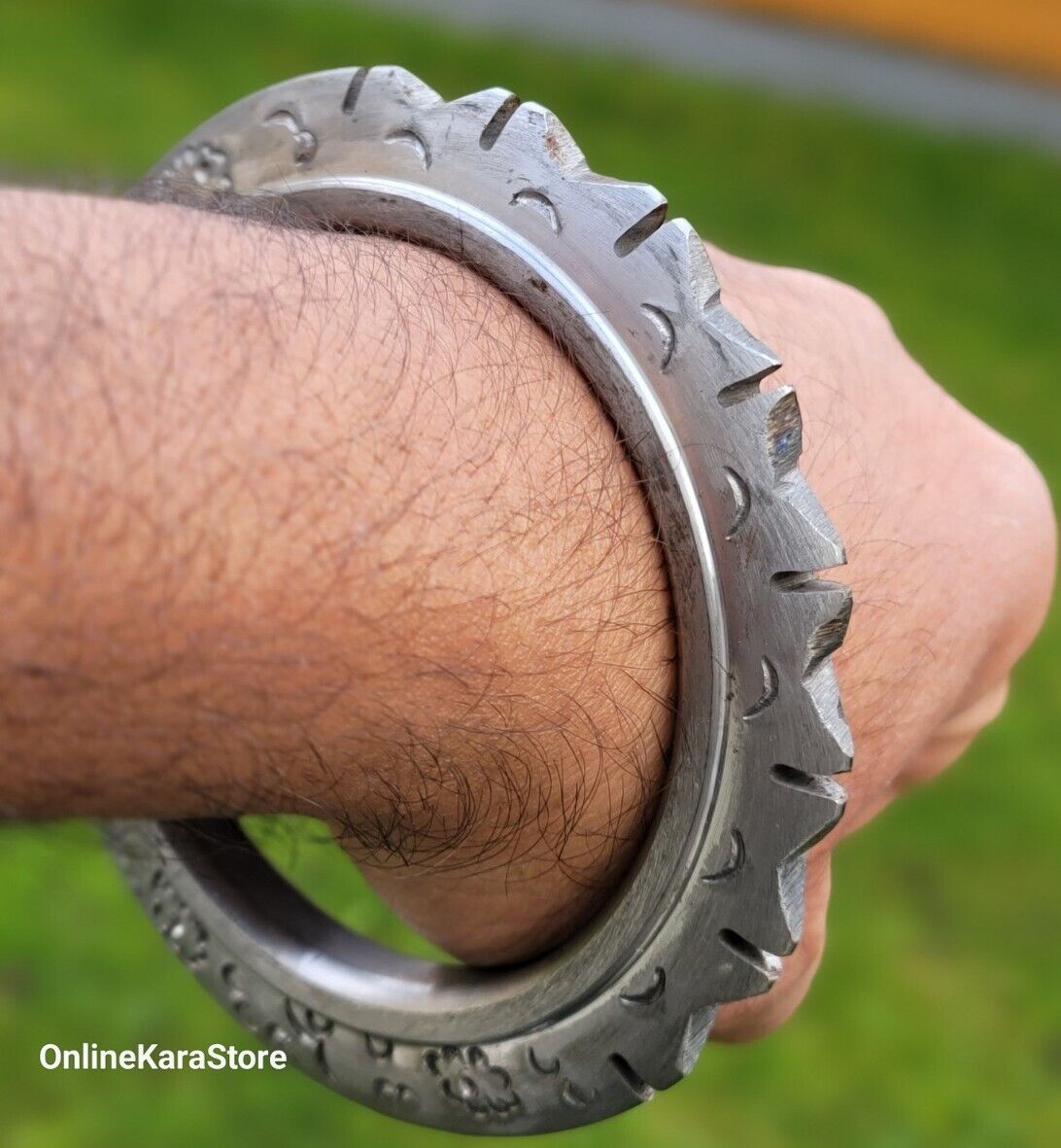 Sikh Sarbloh Kara Pure Iron Cut Floral Chakri Kada Khalsa Warrior Bangle OG7R
