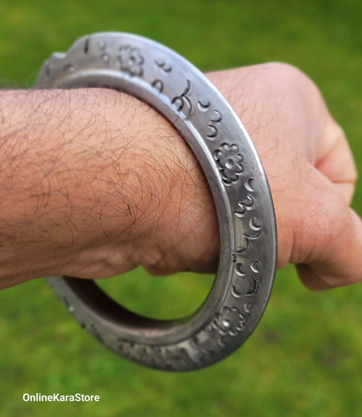 Sikh Sarbloh Kara Pure Iron Cut Floral Chakri Kada Khalsa Warrior Bangle OG7R