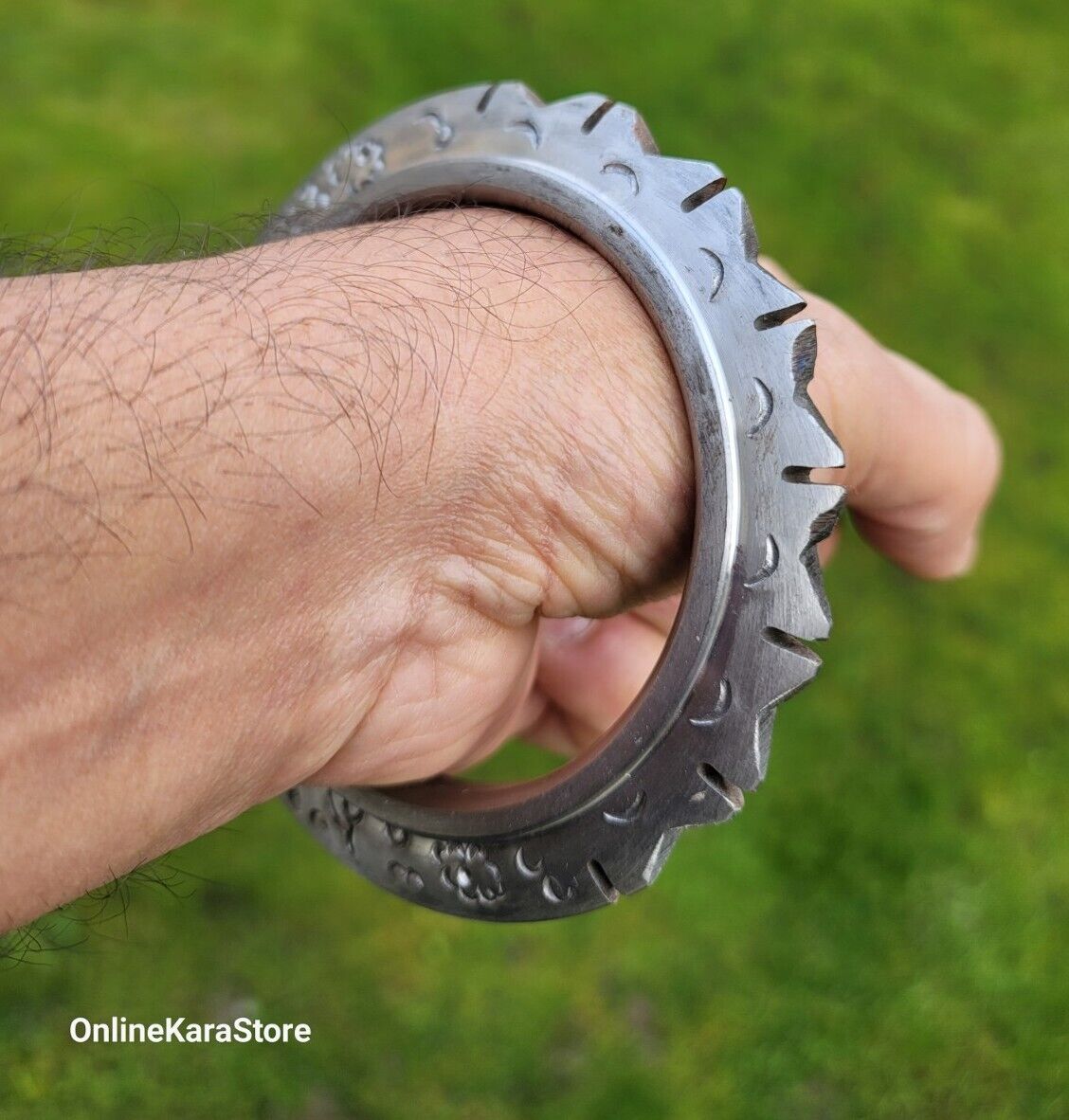 Sikh Sarbloh Kara Pure Iron Cut Floral Chakri Kada Khalsa Warrior Bangle OG7R