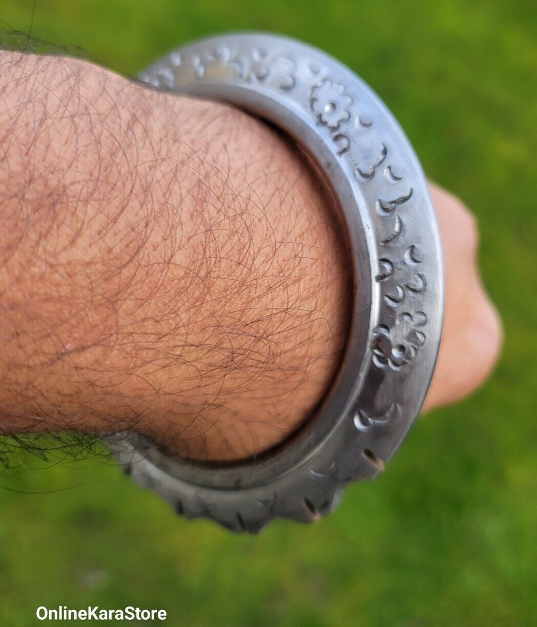 Sikh Sarbloh Kara Pure Iron Cut Floral Chakri Kada Khalsa Warrior Bangle OG7R