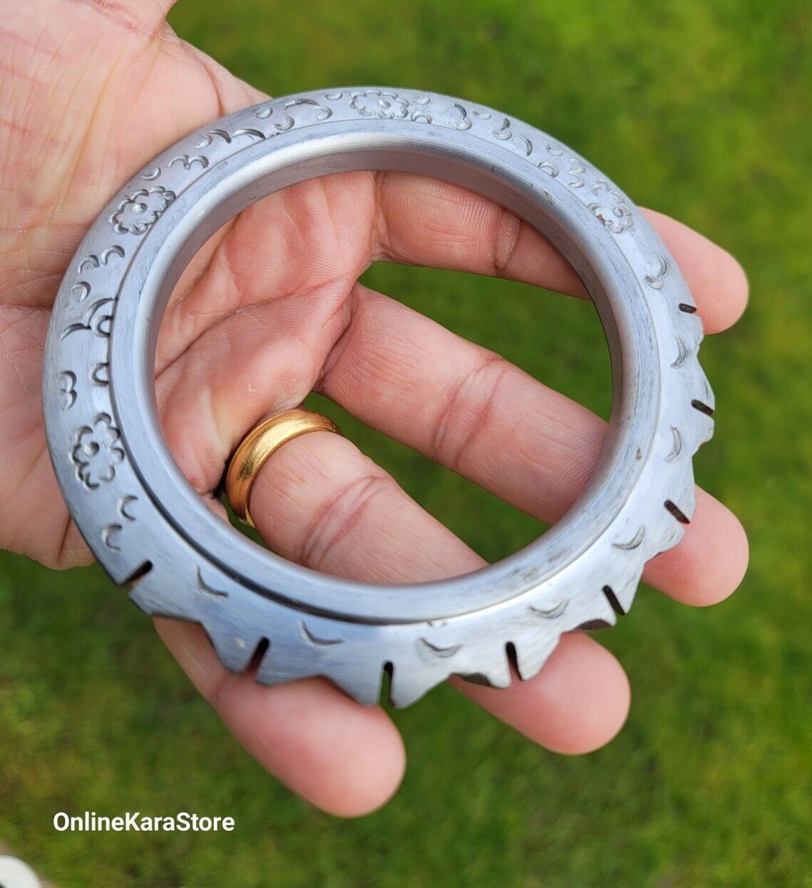 Sikh Sarbloh Kara Pure Iron Cut Floral Chakri Kada Khalsa Warrior Bangle OG7R
