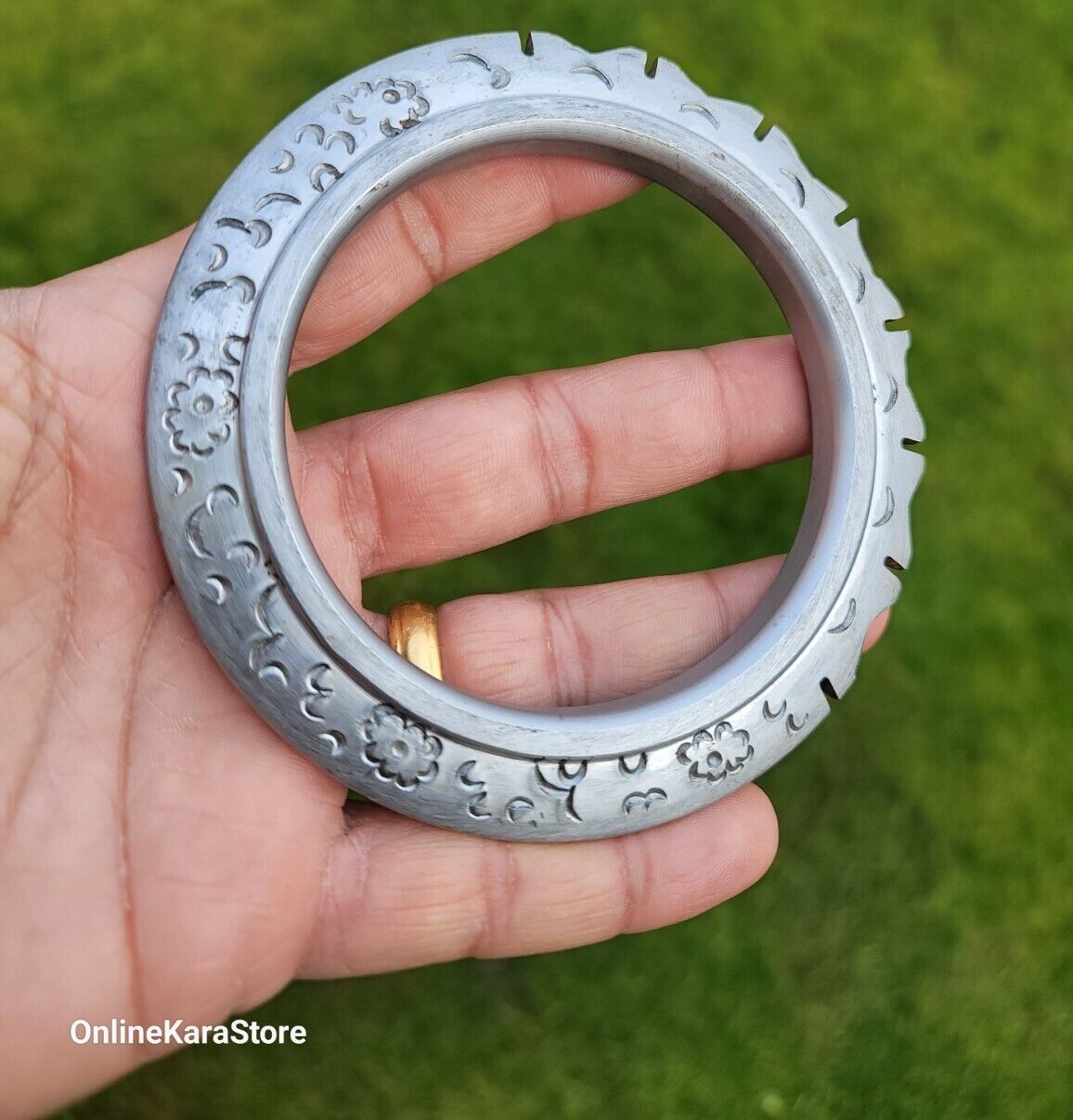 Sikh Sarbloh Kara Pure Iron Cut Floral Chakri Kada Khalsa Warrior Bangle OG7R