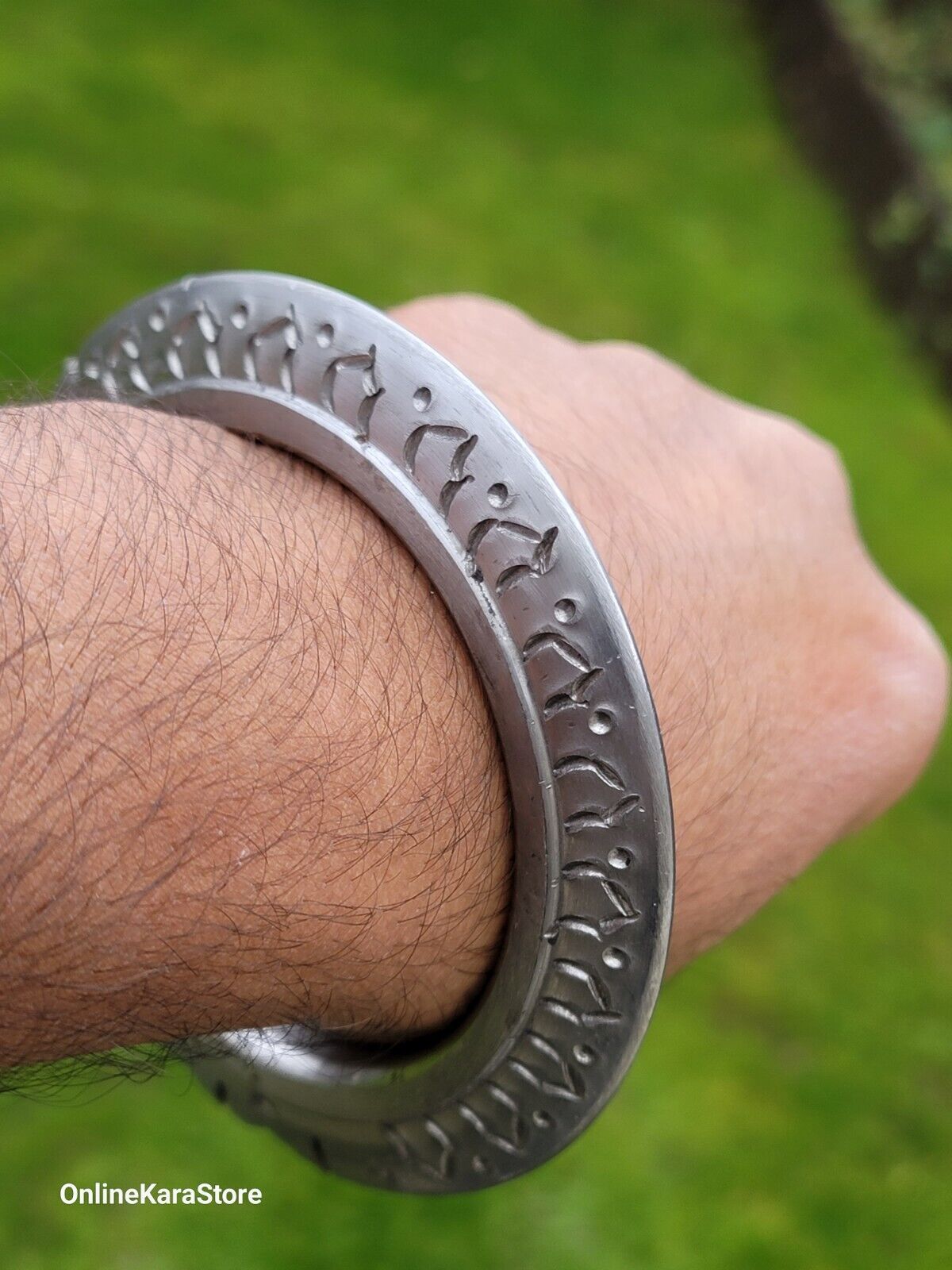 Sikh Kara Sarbloh Pure Iron Cut Floral Chakri Kada Khalsa Warrior Bangle OG5 New