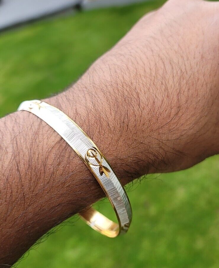 Sikh Kara Two Tone Gold Silver Plated Singh Khalsa Kada Kaur Bangle 5k Kakar BBB