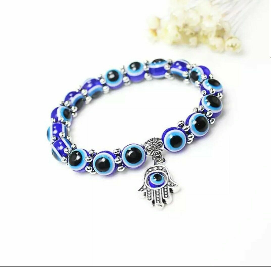 Evil Eye Bracelet Hamsa Hand Protection Nazar Talisman Turkey Glass Beads Fatima Palm Bracelet