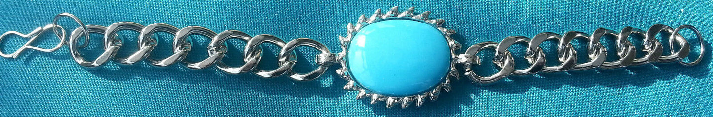 SALMAN KHAN Movie KICK Style Stunning Steel Curb ChainTurquoise Bracelet X-MAS