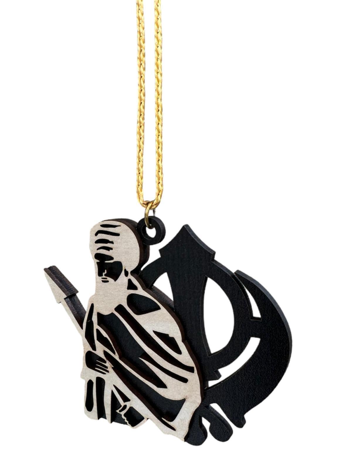 Wooden Sikh Baba Deep Singh Khanda Bhindranwale Car Mirror Pendant Hanger QQ10R
