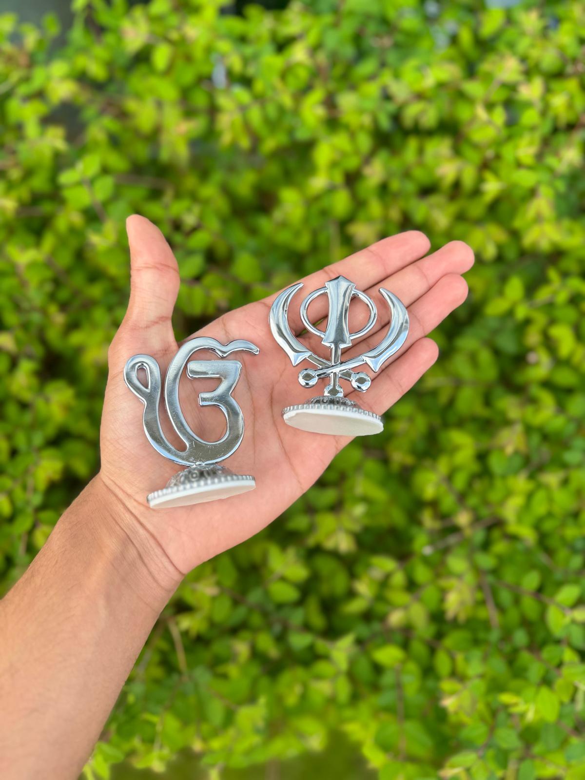 Sikh Khanda or Ek Onkar Car Dashboard Stand Silver Plated Singh Punjabi New PP31