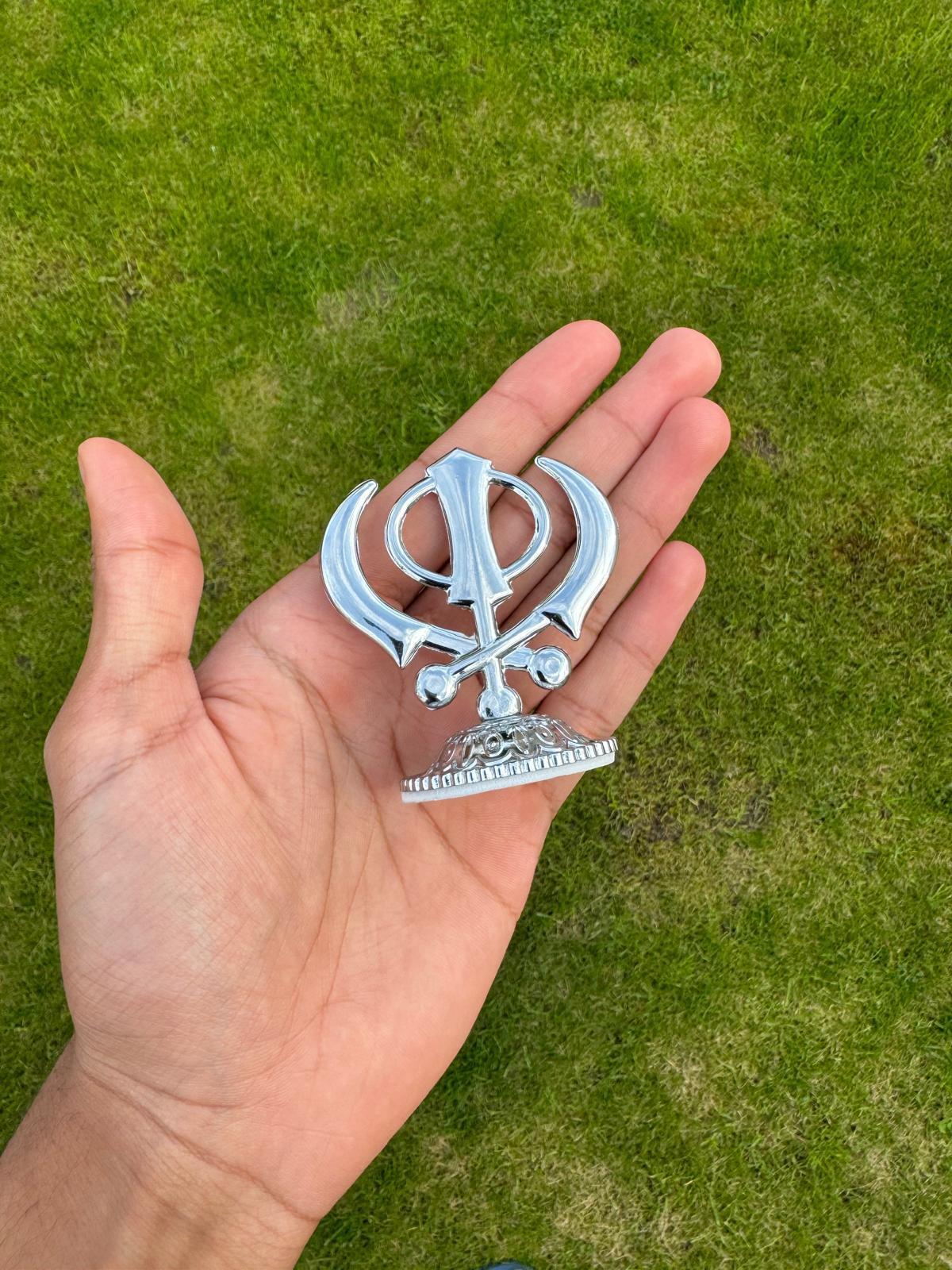 Sikh Khanda or Ek Onkar Car Dashboard Stand Silver Plated Singh Punjabi New PP31