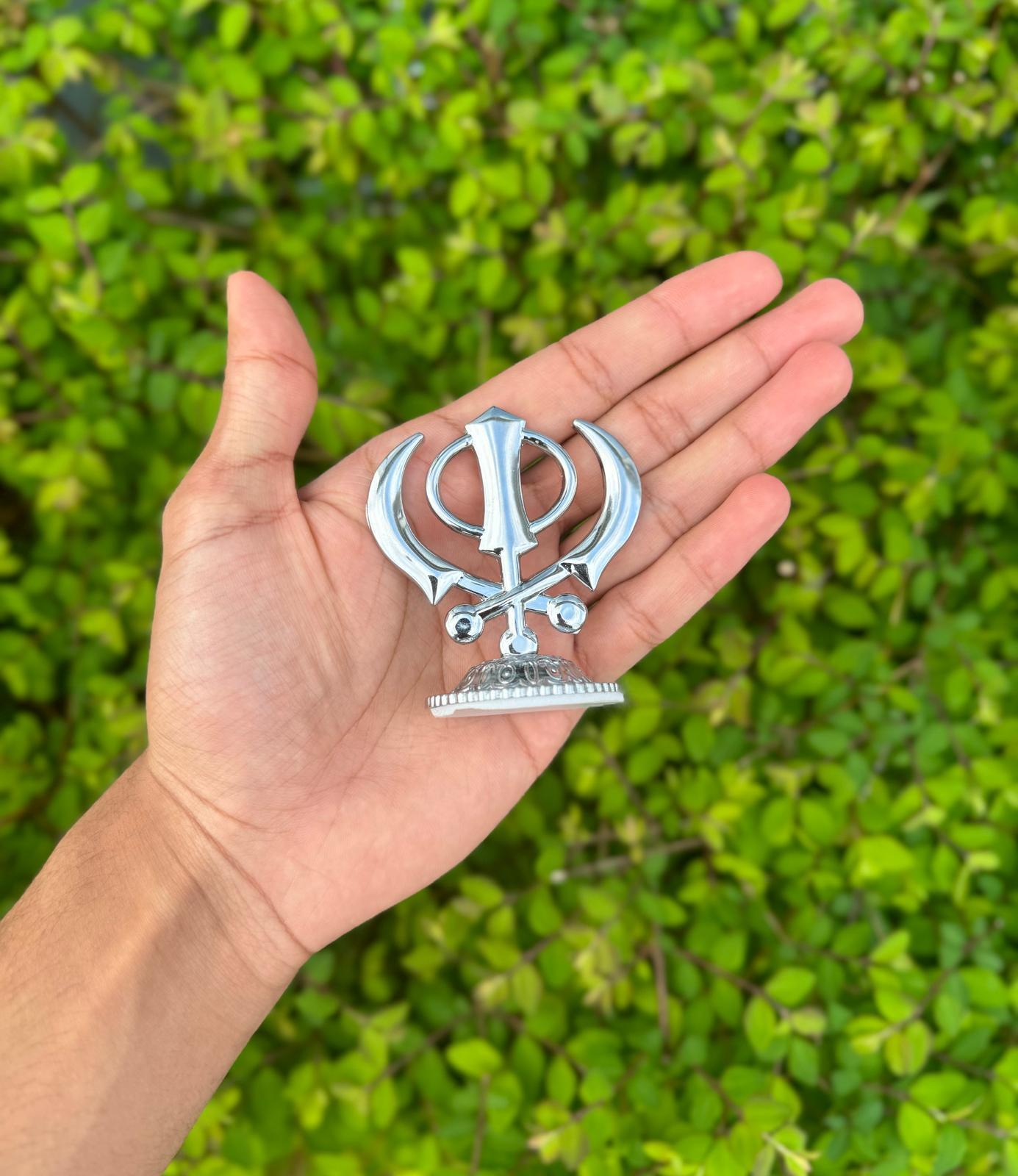 Sikh Khanda or Ek Onkar Car Dashboard Stand Silver Plated Singh Punjabi New PP31