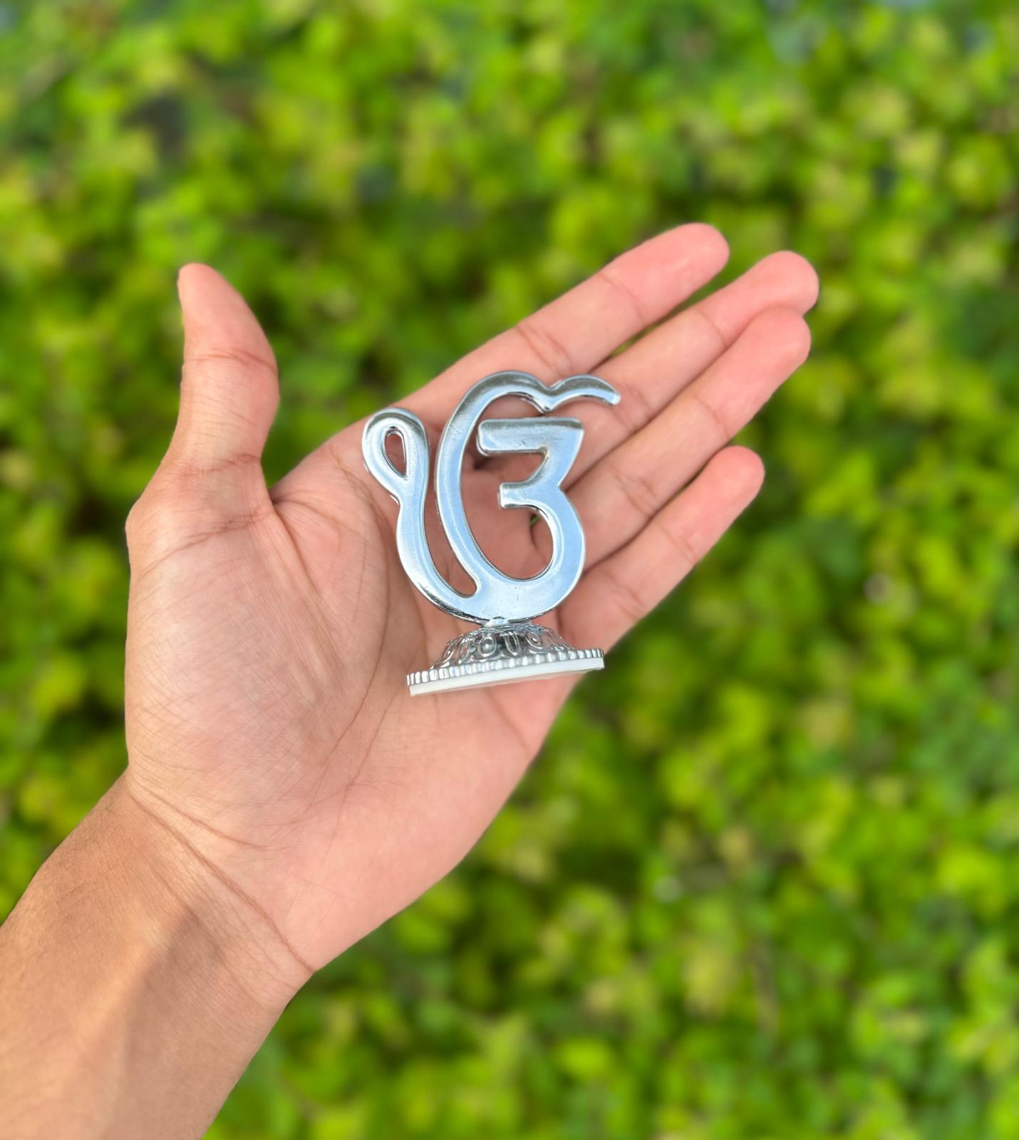 Sikh Khanda or Ek Onkar Car Dashboard Stand Silver Plated Singh Punjabi New PP31
