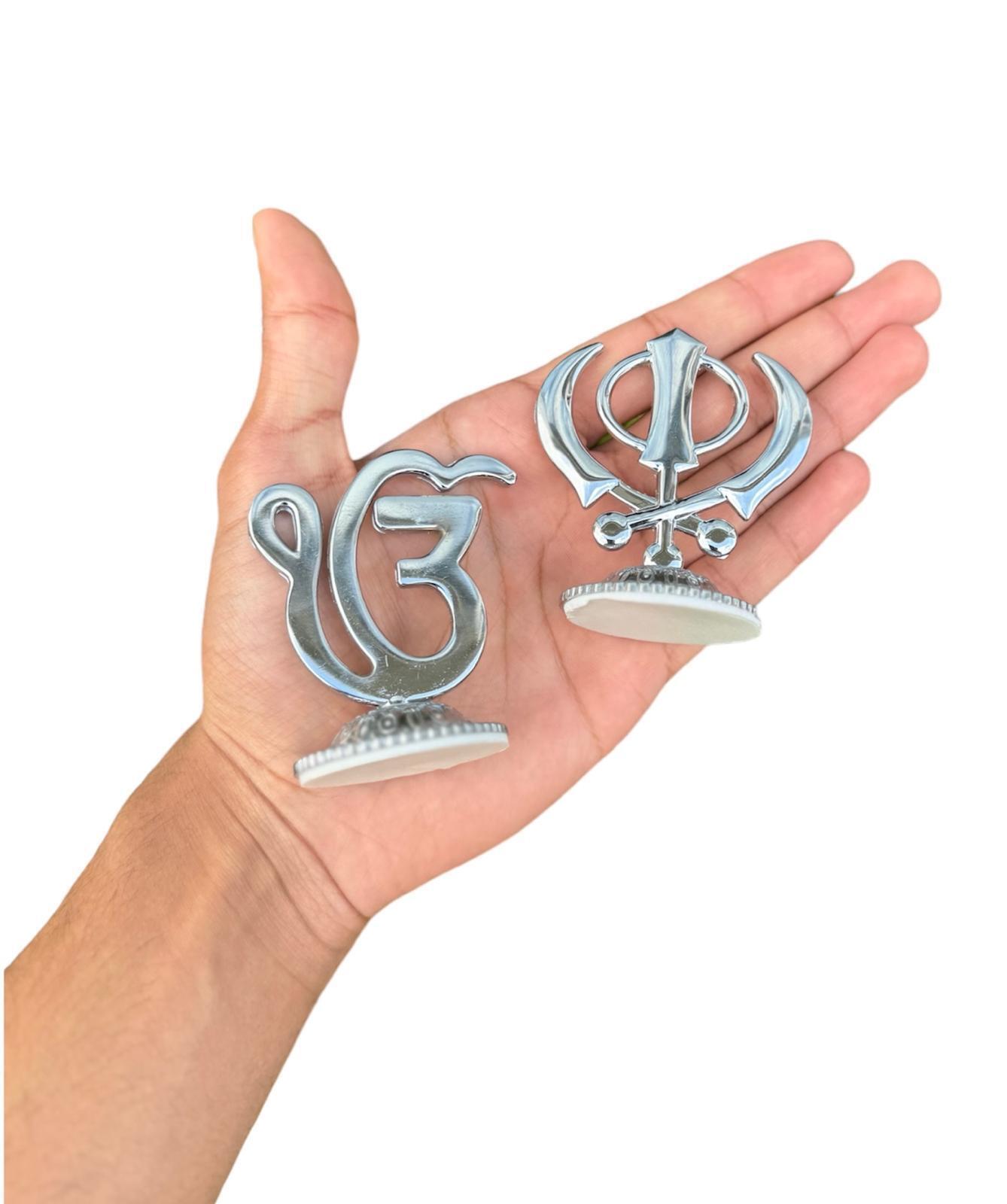 Sikh Khanda or Ek Onkar Car Dashboard Stand Silver Plated Singh Punjabi New PP31
