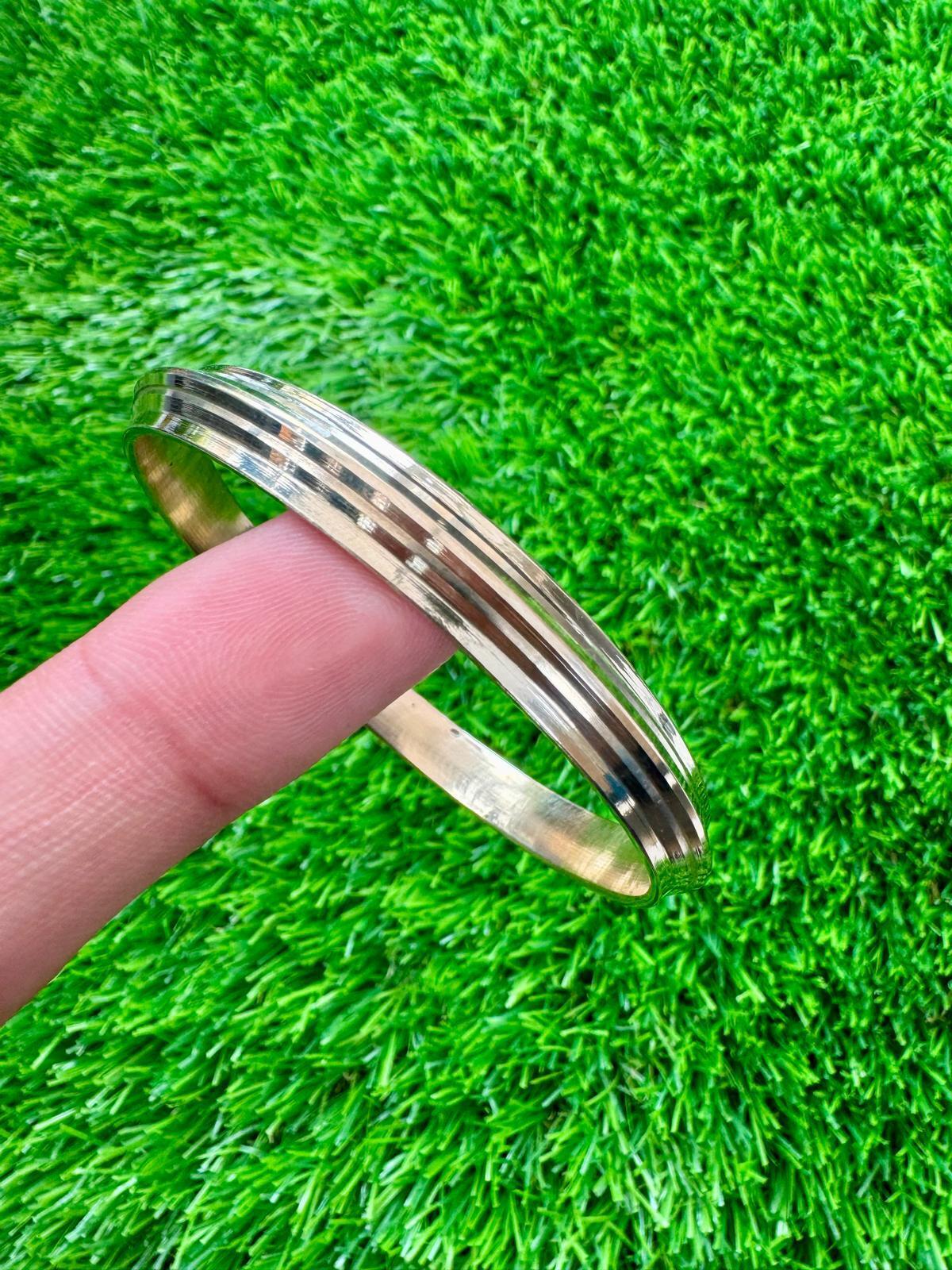 Sikh Brass Kara Collar Edged Lines Singh Kada 22ct Gold Look Hindu Bangle OK1