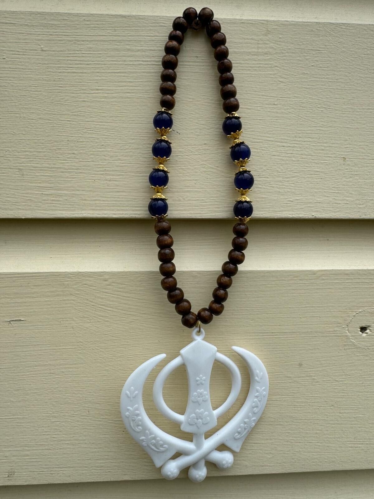 Acrylic Floral Khanda Sikh Singh Kaur Rear Mirror Car Hanger Wood Beads Mala OK2
