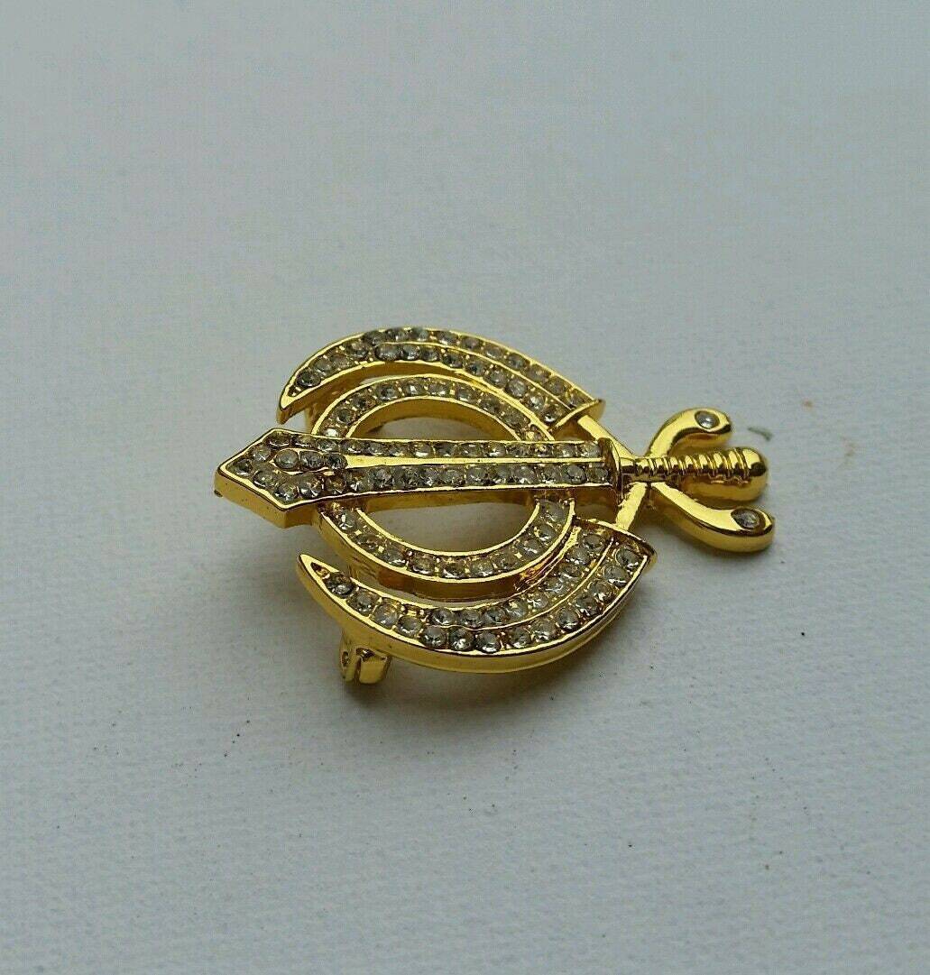 Sikh Khanda Brooch Gold Plated Cake Pin Singh Kaur Turban Dumala Parna Suit Saree New
