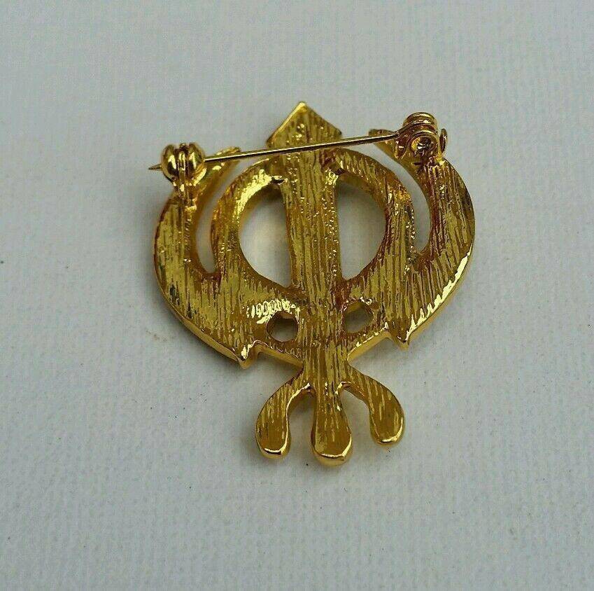 Sikh Khanda Brooch Gold Plated Cake Pin Singh Kaur Turban Dumala Parna Suit Saree New
