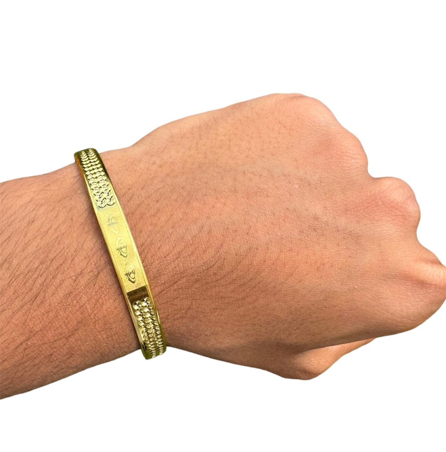 Sikh Khanda Kara Laser Engraved Gold Plated Bangle Smooth Kada Singh Kaur S33