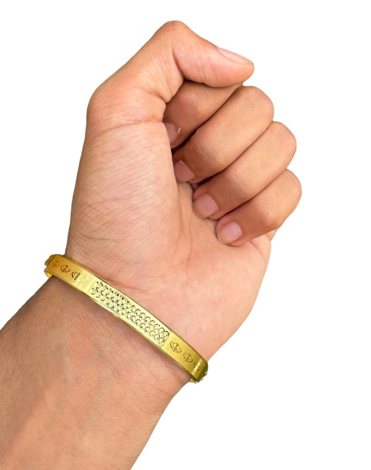 Sikh Khanda Kara Laser Engraved Gold Plated Bangle Smooth Kada Singh Kaur S33