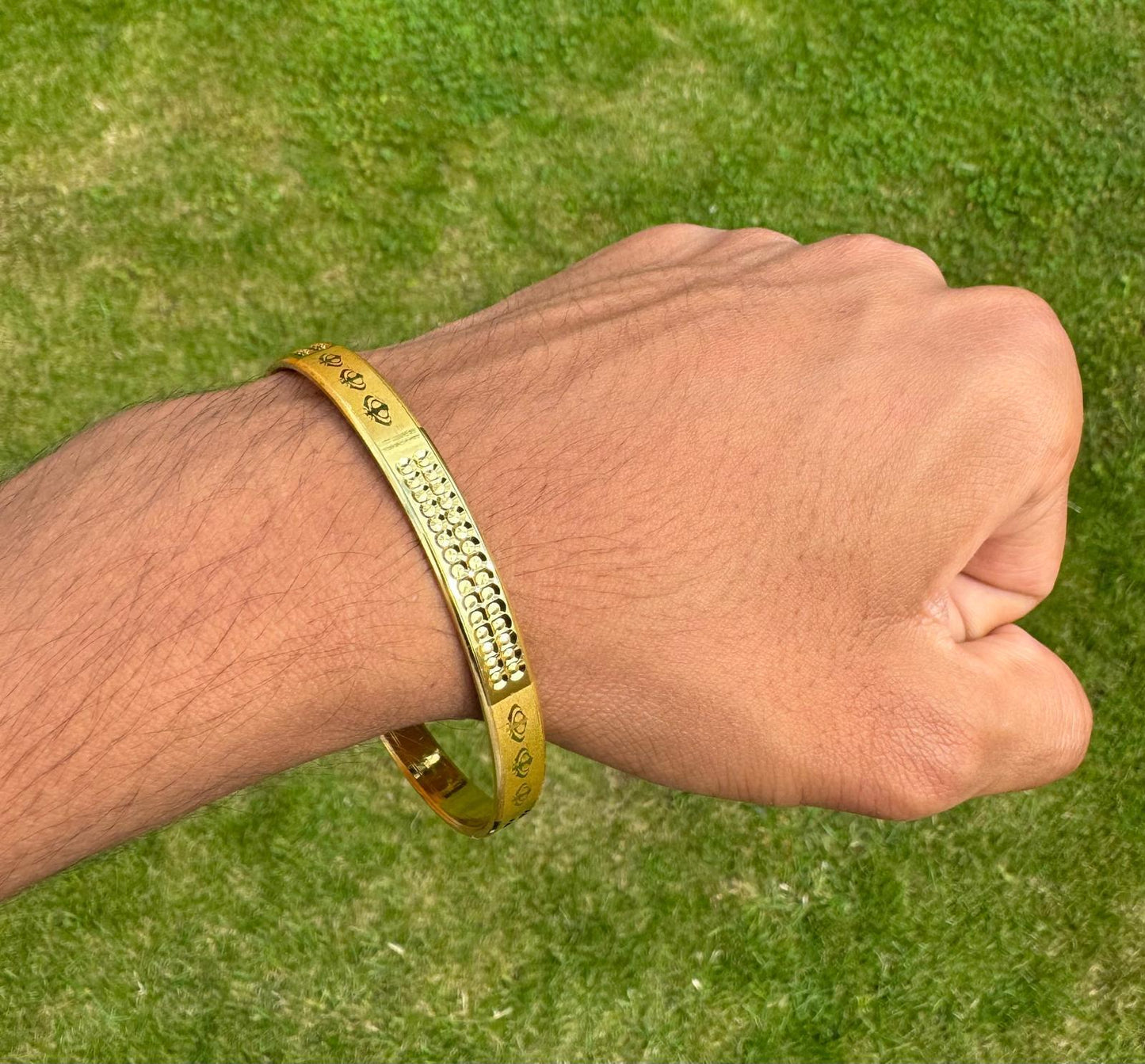 Sikh Khanda Kara Laser Engraved Gold Plated Bangle Smooth Kada Singh Kaur S33