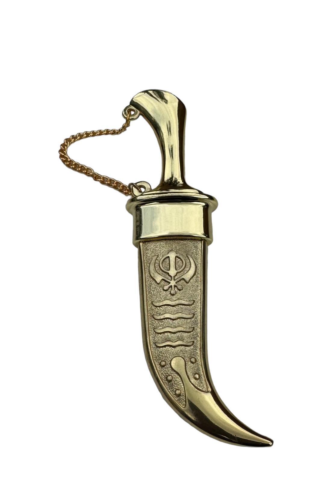 Stainless Steel Kirpan Sikh Siri Sahib Taksali Singh Gold Khanda Engraved F31