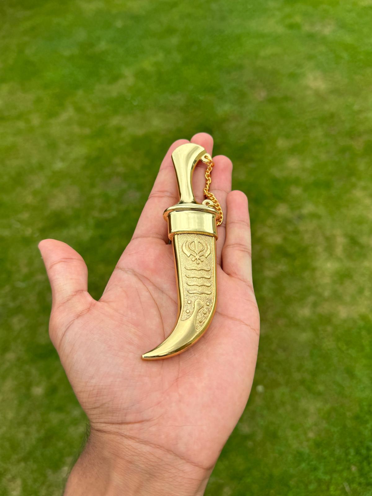 Stainless Steel Kirpan Sikh Siri Sahib Taksali Singh Gold Khanda Engraved F31