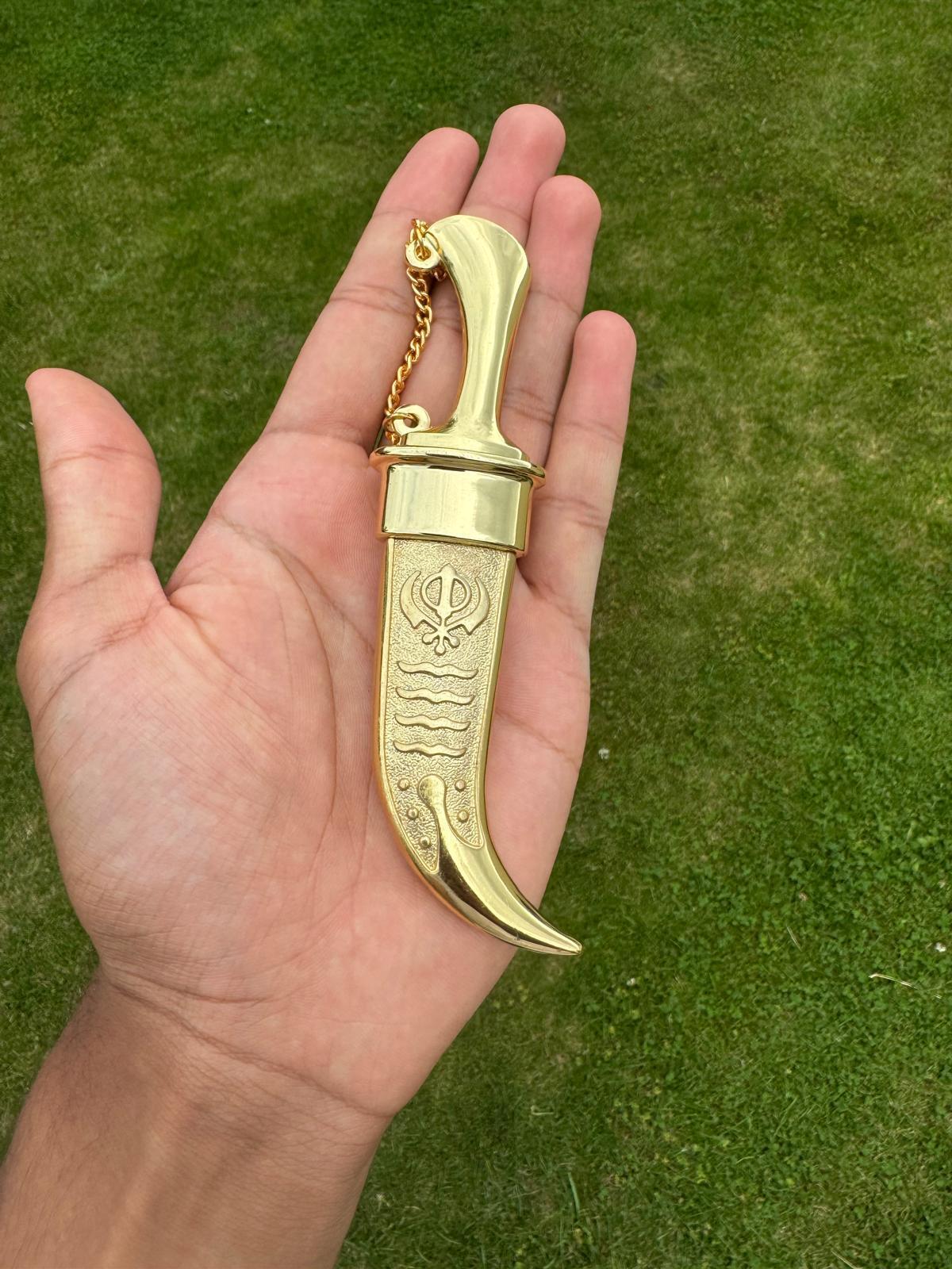 Stainless Steel Kirpan Sikh Siri Sahib Taksali Singh Gold Khanda Engraved F31