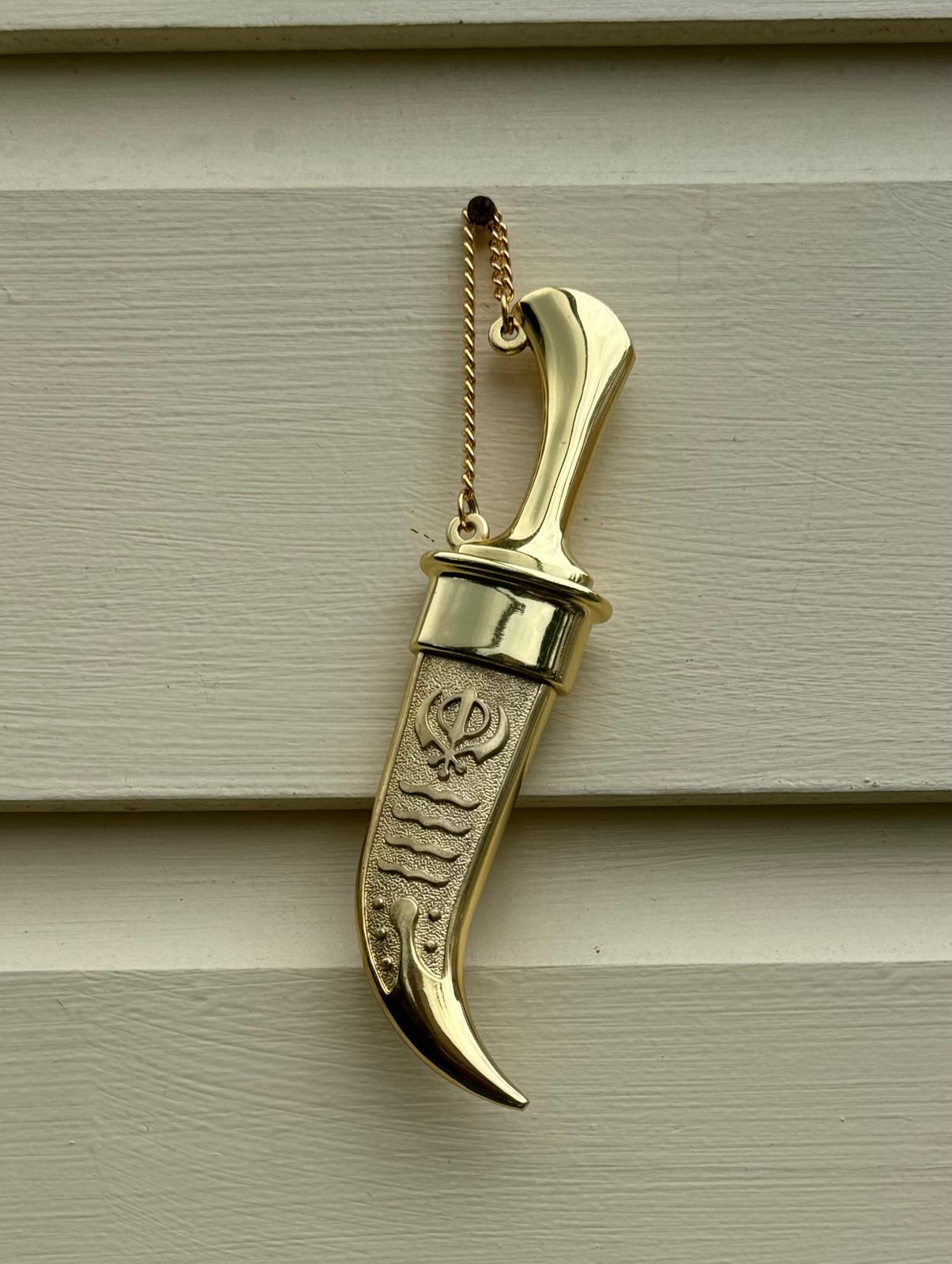Stainless Steel Kirpan Sikh Siri Sahib Taksali Singh Gold Khanda Engraved F31