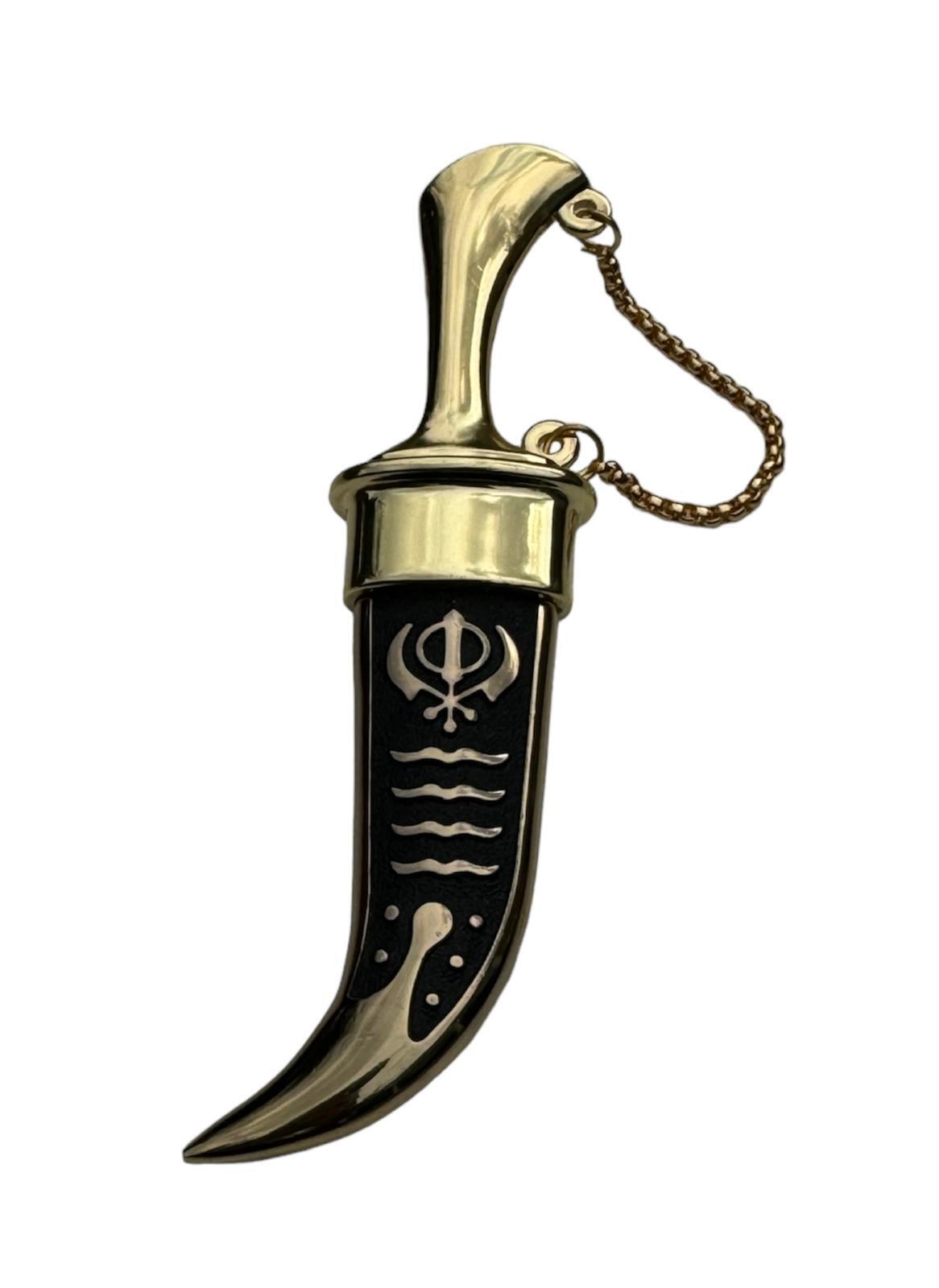 Stainless Steel Kirpan Sikh Siri Sahib Taksali Singh Gold Khanda Engraved F31