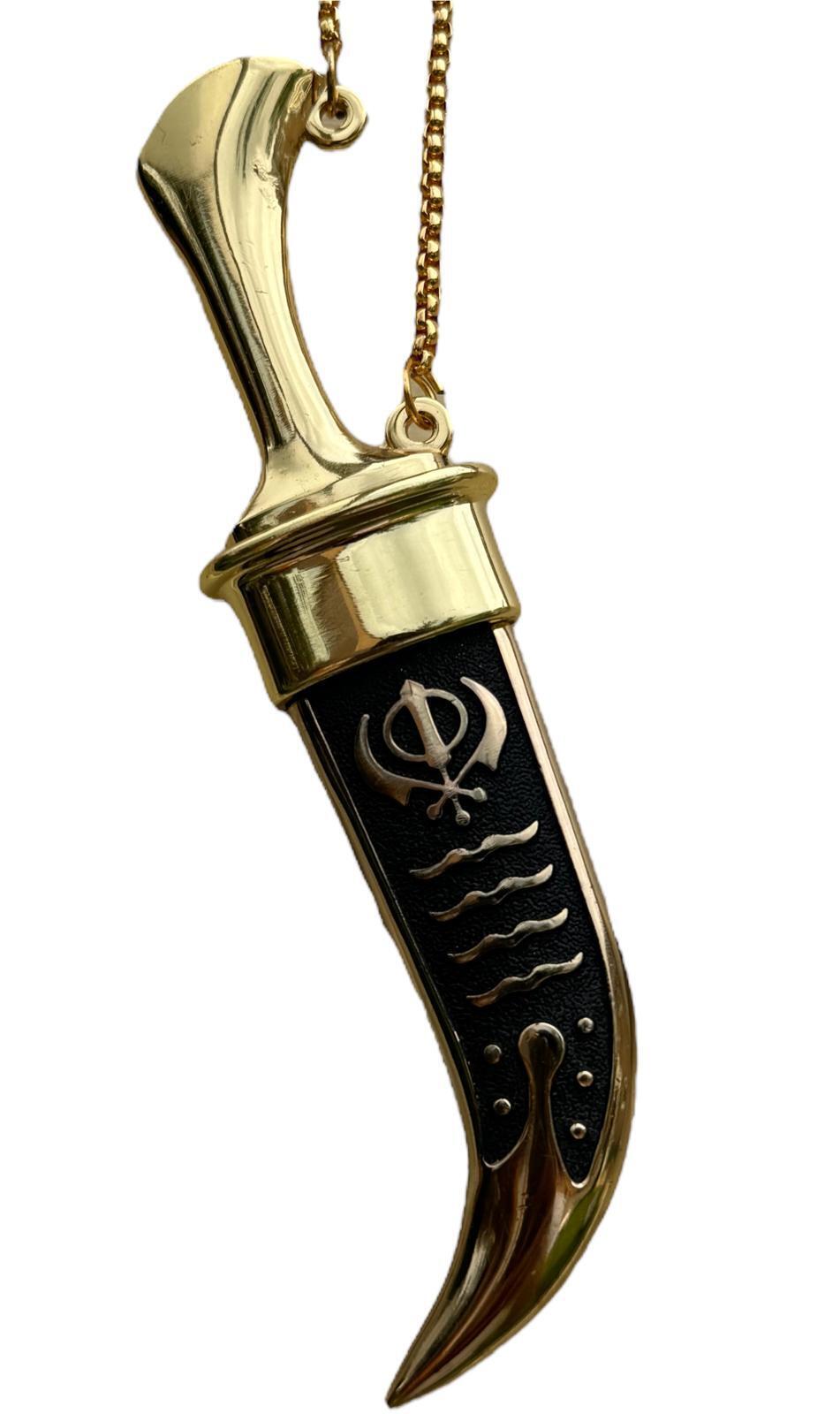 Stainless Steel Kirpan Sikh Siri Sahib Taksali Singh Gold Khanda Engraved F31