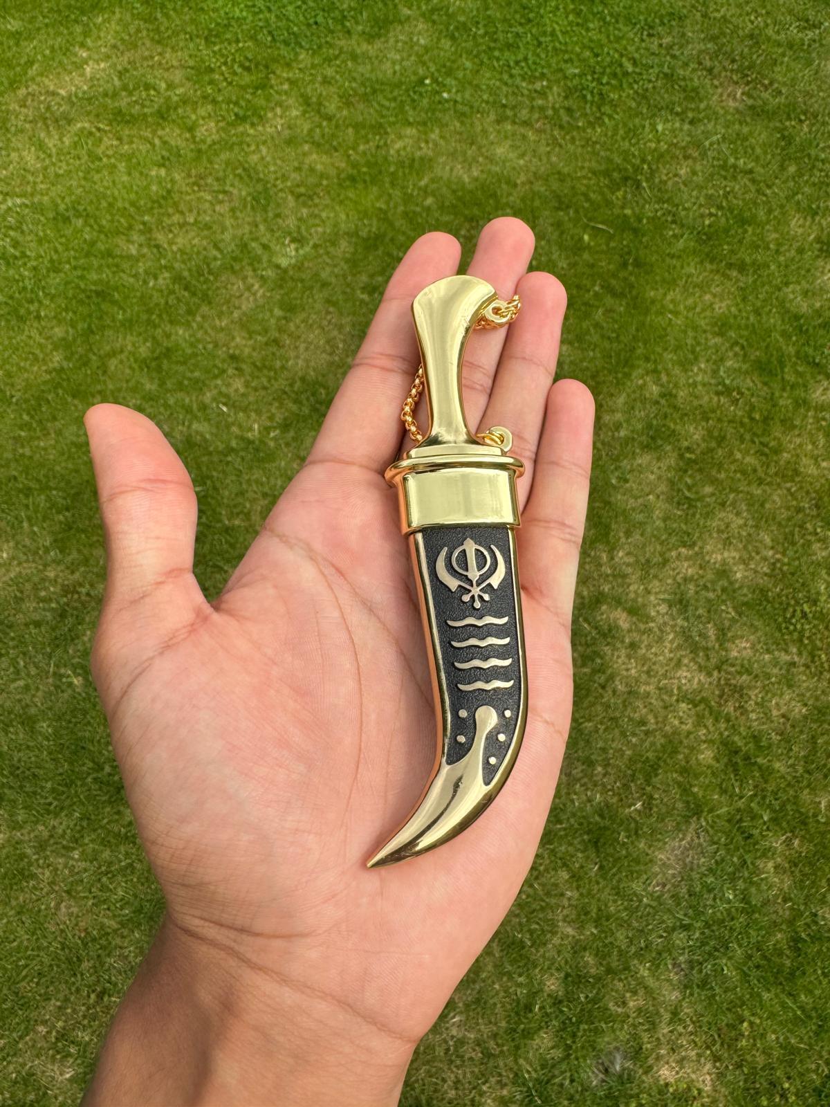 Stainless Steel Kirpan Sikh Siri Sahib Taksali Singh Gold Khanda Engraved F31