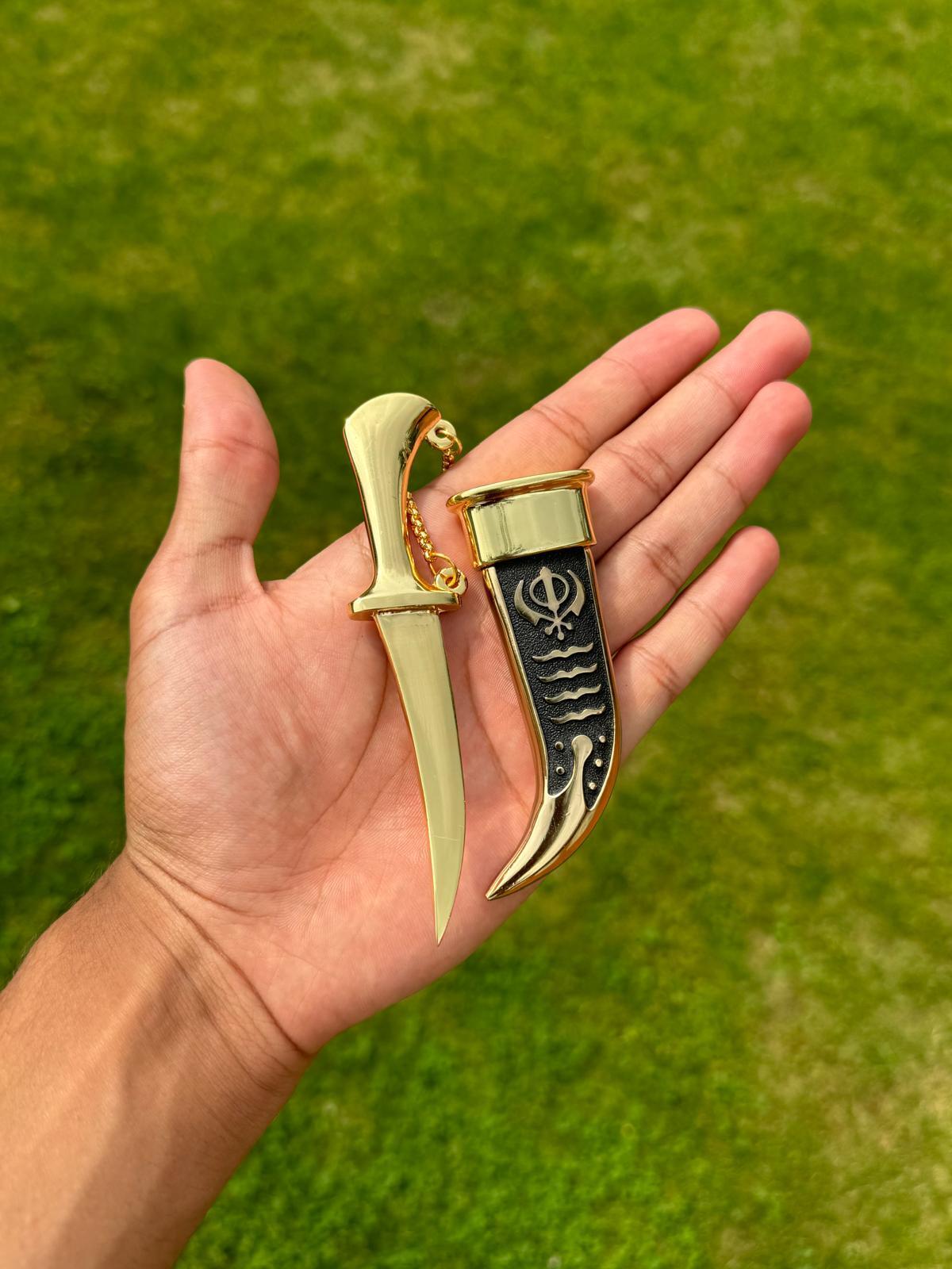 Stainless Steel Kirpan Sikh Siri Sahib Taksali Singh Gold Khanda Engraved F31