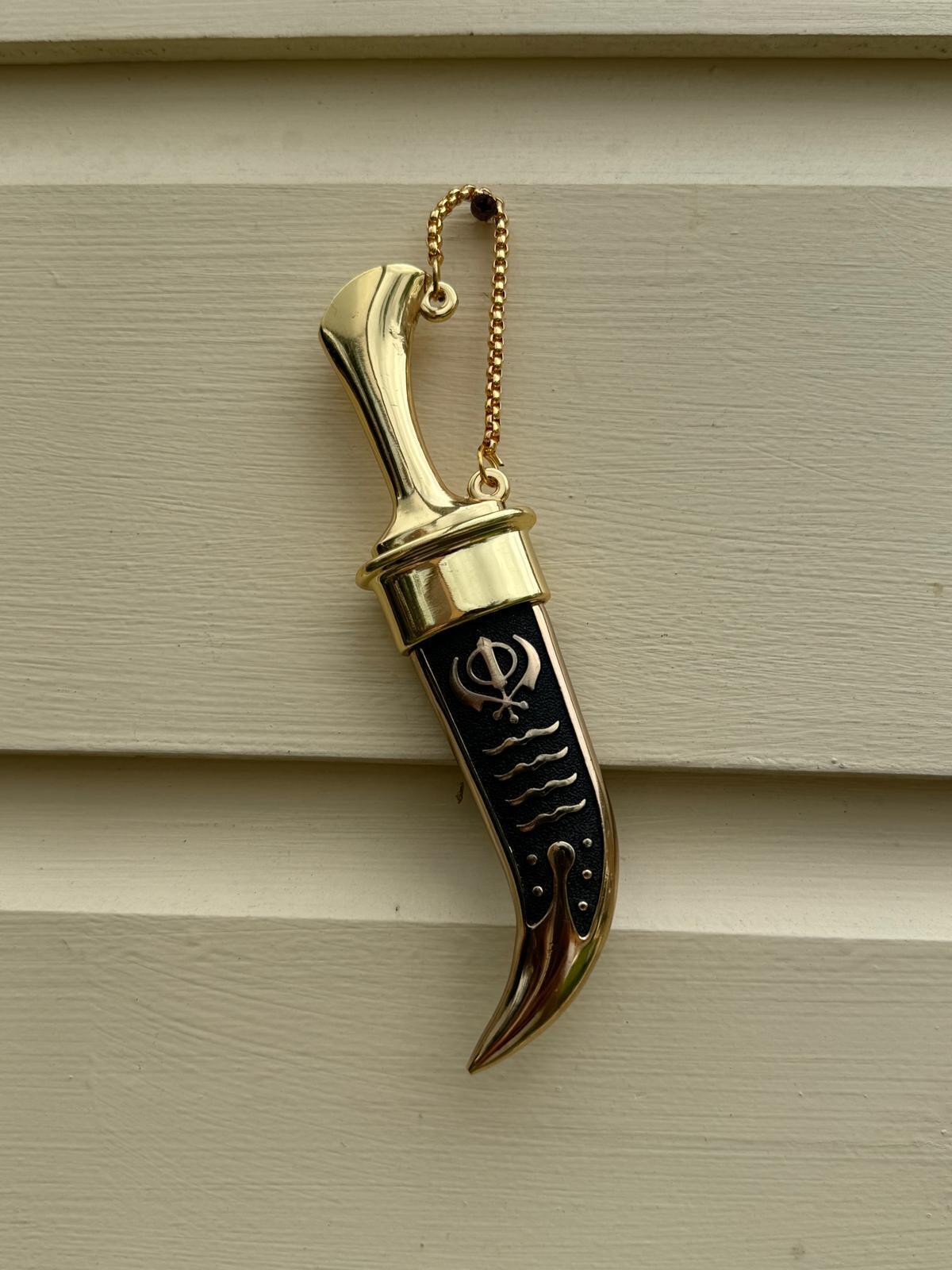 Stainless Steel Kirpan Sikh Siri Sahib Taksali Singh Gold Khanda Engraved F31