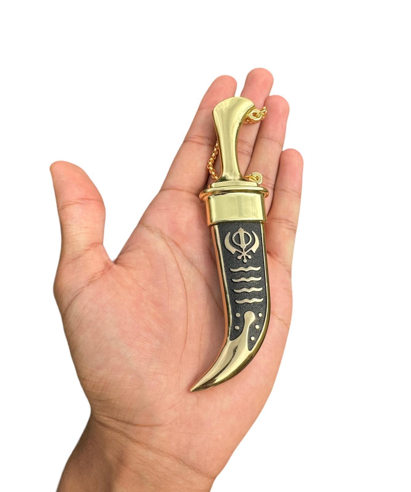 Stainless Steel Kirpan Sikh Siri Sahib Taksali Singh Gold Khanda Engraved F31