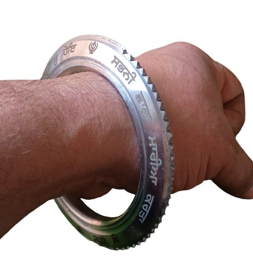 Sarbloh Kara Gurmukhi Bangle Sabhni Challa Maria Chakri Cut Kada Sikh Iron CC37R