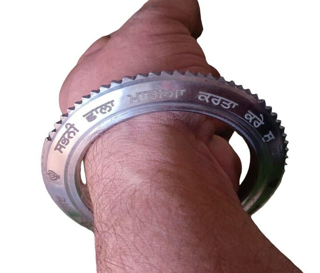 Sarbloh Kara Gurmukhi Bangle Sabhni Challa Maria Chakri Cut Kada Sikh Iron CC37R