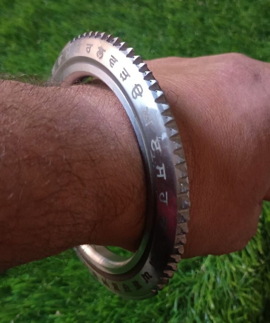 Sarbloh Kara Gurmukhi Bangle Sabhni Challa Maria Chakri Cut Kada Sikh Iron CC37R