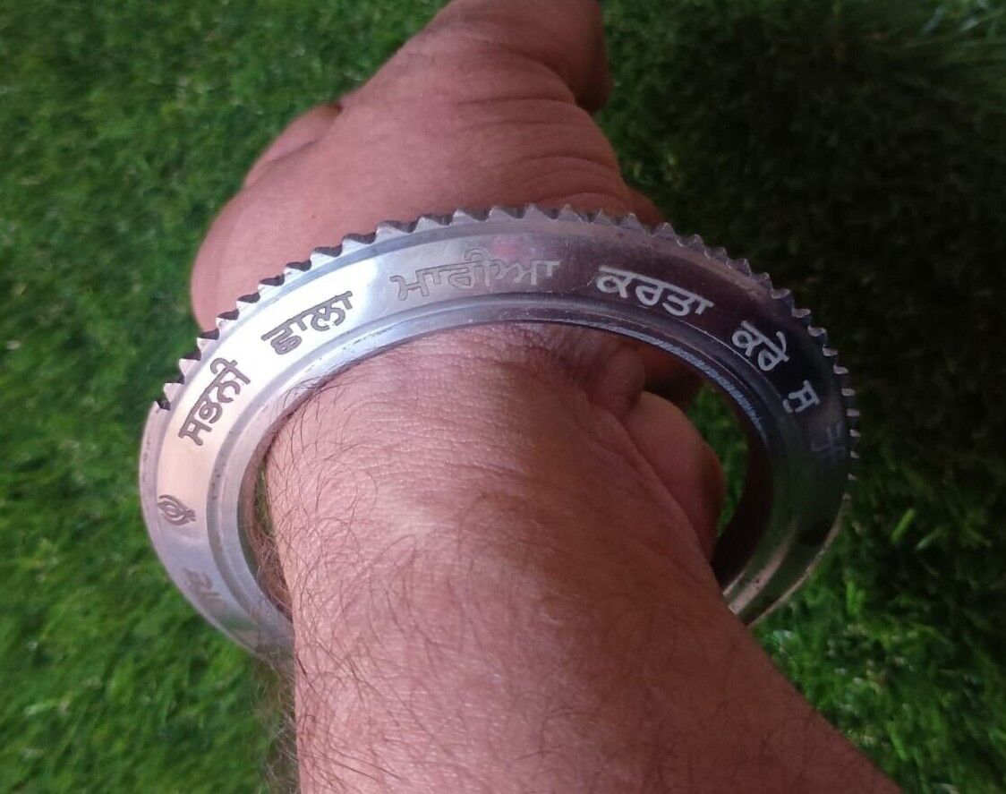 Sarbloh Kara Gurmukhi Bangle Sabhni Challa Maria Chakri Cut Kada Sikh Iron CC37R
