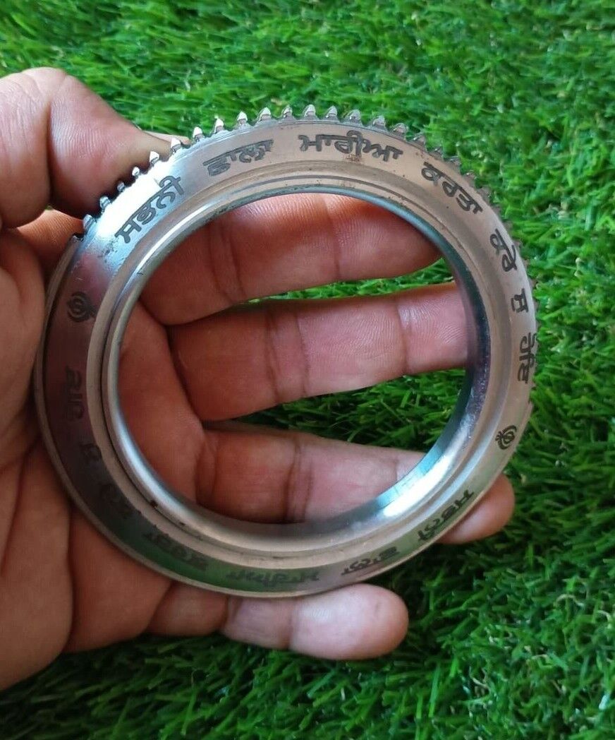 Sarbloh Kara Gurmukhi Bangle Sabhni Challa Maria Chakri Cut Kada Sikh Iron CC37R