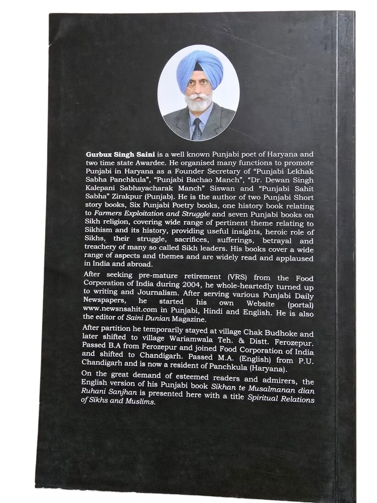 Spiritual Relations of Sikhs and Muslims book by Gurbux Singh Saini English B44