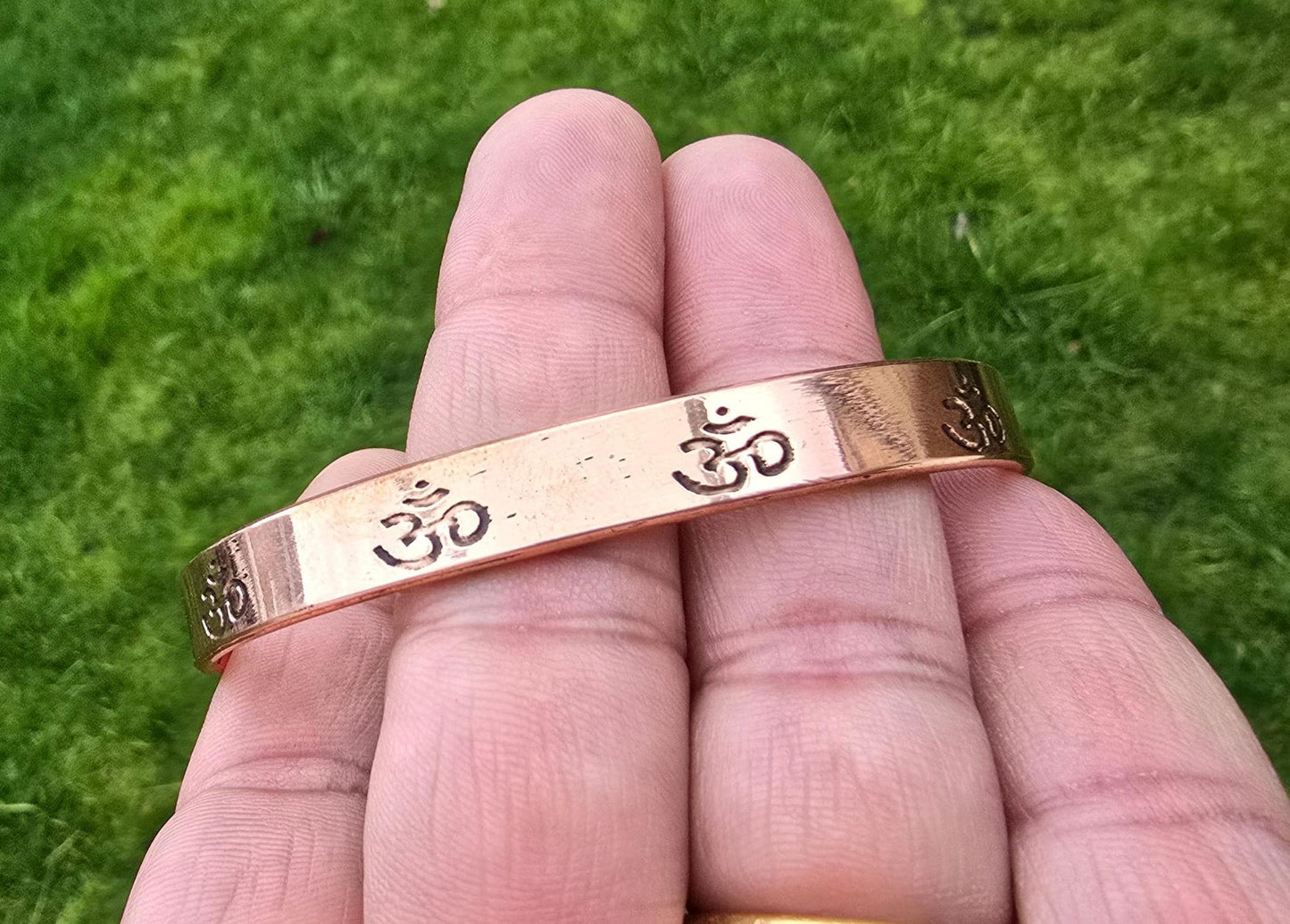 Copper Om Kara Hindu Tamba Bangle Smooth Design Magnetic Ohm Kada Ajustable O2A Meditation Bracelet Karray Karha Sikh BP Health Benefits