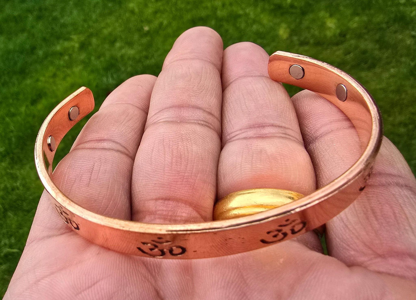 Copper Om Kara Hindu Tamba Bangle Smooth Design Magnetic Ohm Kada Ajustable O2A Meditation Bracelet Karray Karha Sikh BP Health Benefits