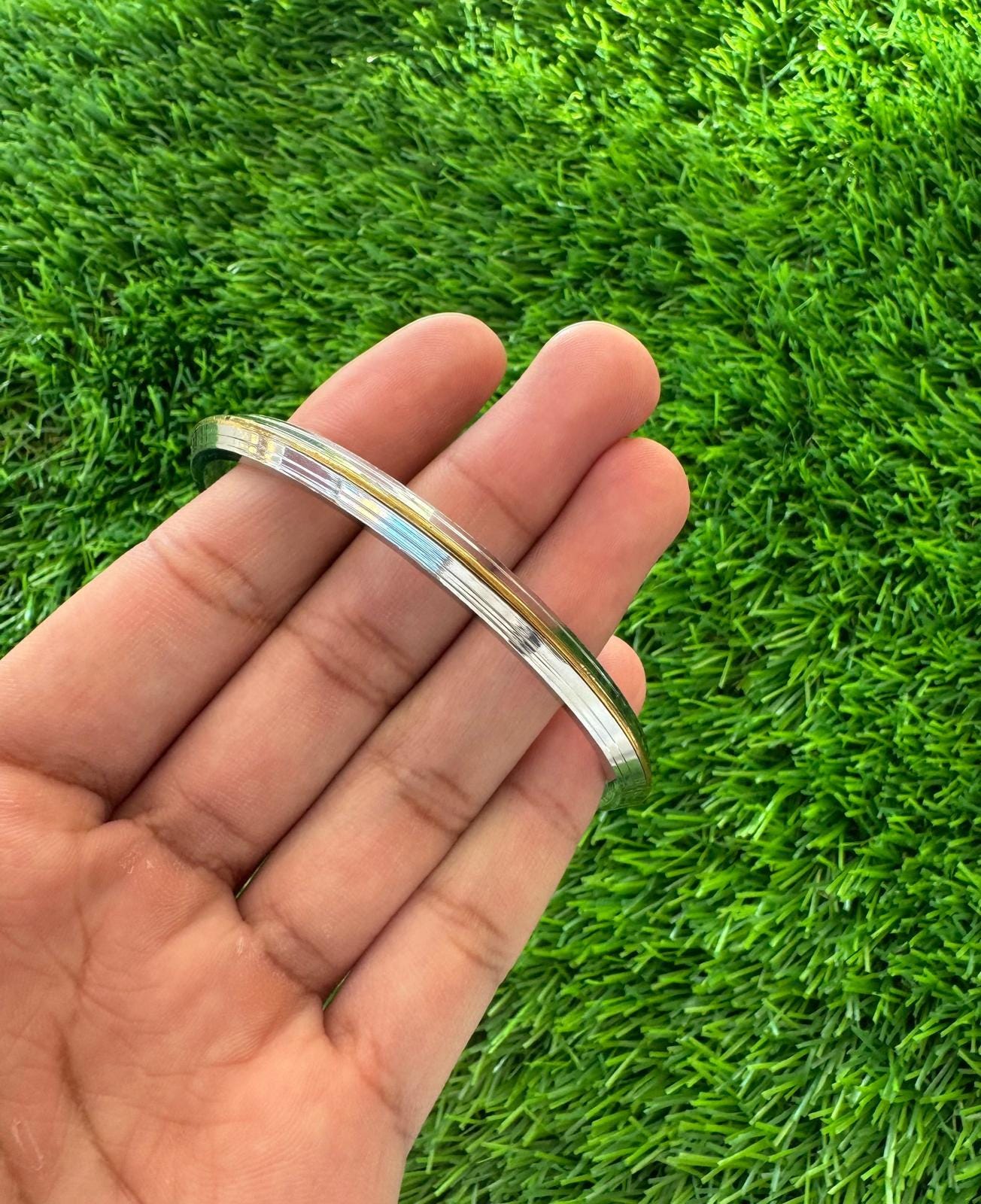 Sikh Kara Stainless Steel Bracelet Brass Line Kada Singh Kaur Khalsa Kakaar Punjabi Sikhism Bangle Karra Edged Design DD51