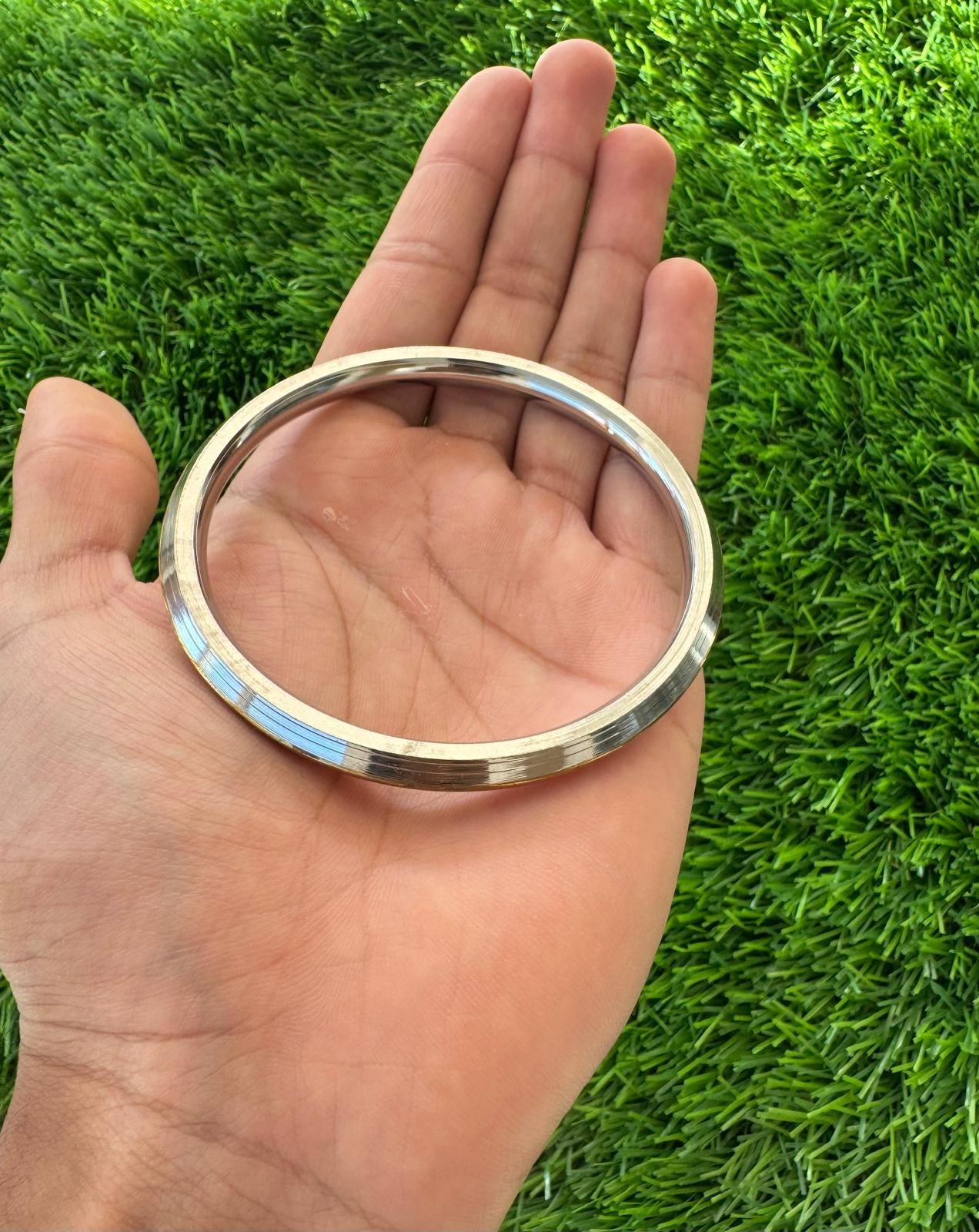 Sikh Kara Stainless Steel Bracelet Brass Line Kada Singh Kaur Khalsa Kakaar Punjabi Sikhism Bangle Karra Edged Design DD51