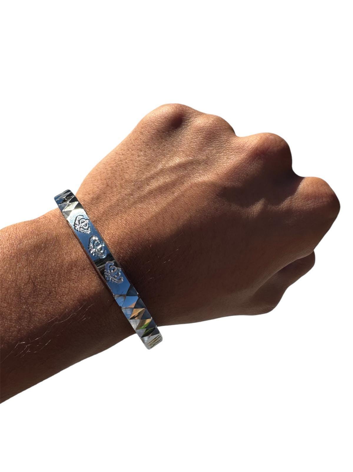 Sikh Kara Silver Plated Khanda Laser Engraved Bracelet Kada Singh Kaur Khalsa Kakaar Punjabi Sikhism Bangle Karra Cut Design DD58