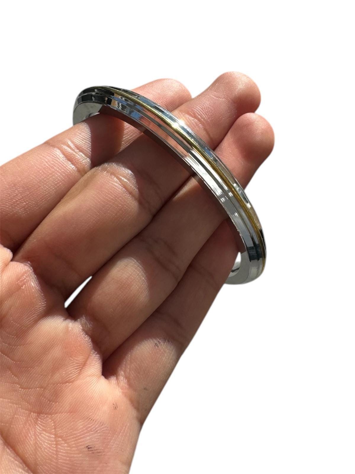 Sikh Kara Stainless Steel Thick Bracelet Brass Line Kada Singh Kaur Khalsa Kakaar Punjabi Sikhism Bangle Karra Edged Design DD52